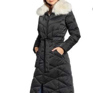 Bernardo Maxi Heavy Puffer Jacket w/ Faux Fur Trim